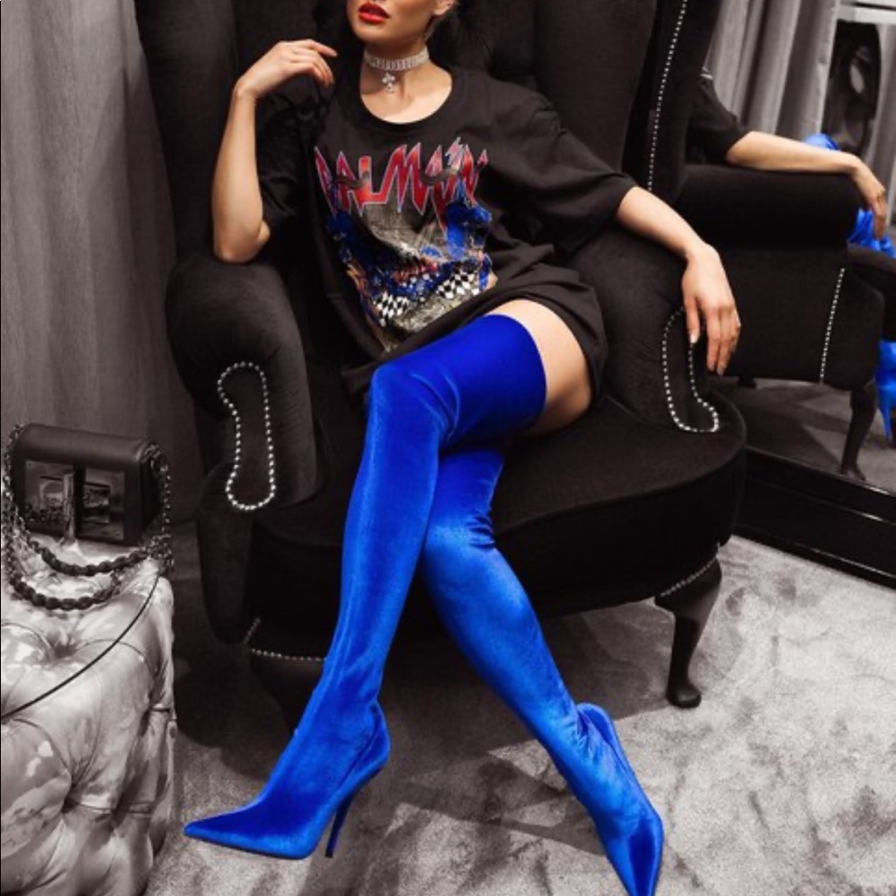 Miss Lola Thigh High Cobalt Blue Boots